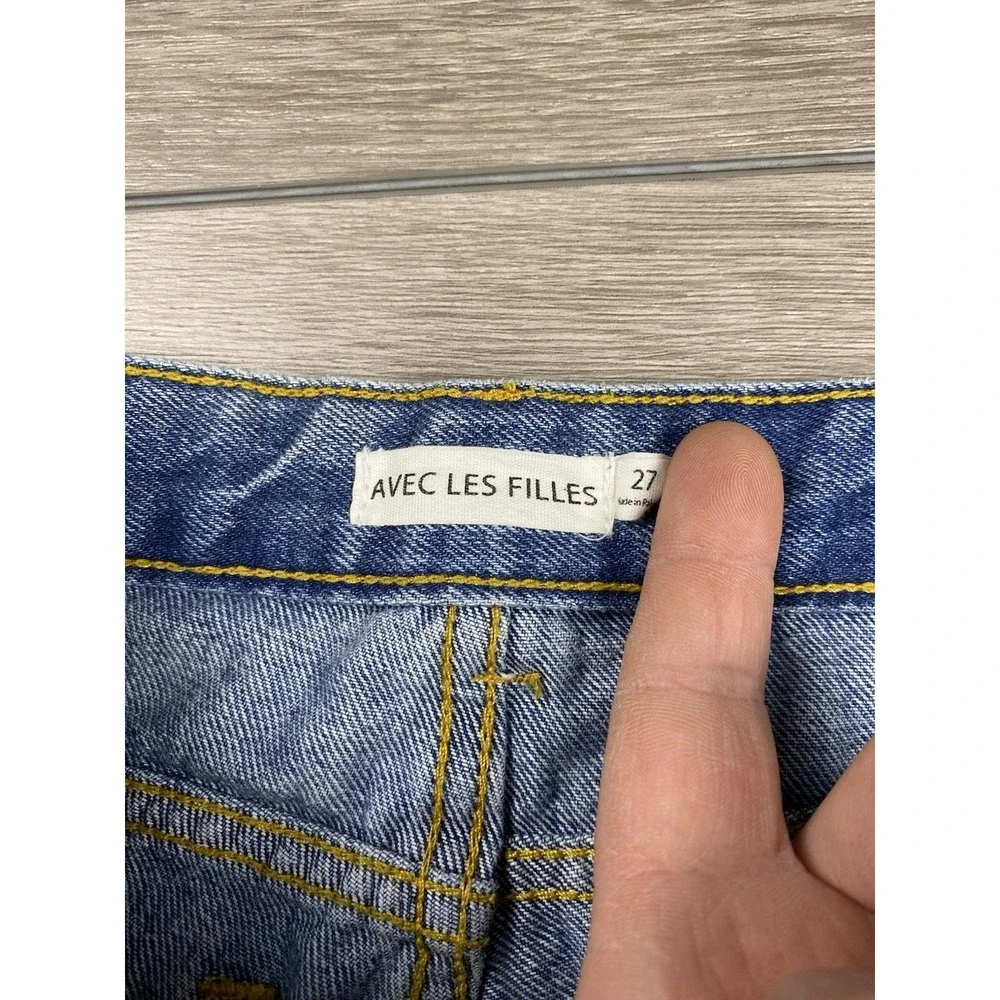 Avec Les Filles‎ Women's Light Wash Distressed Button Fly Jeans Blue Size 27